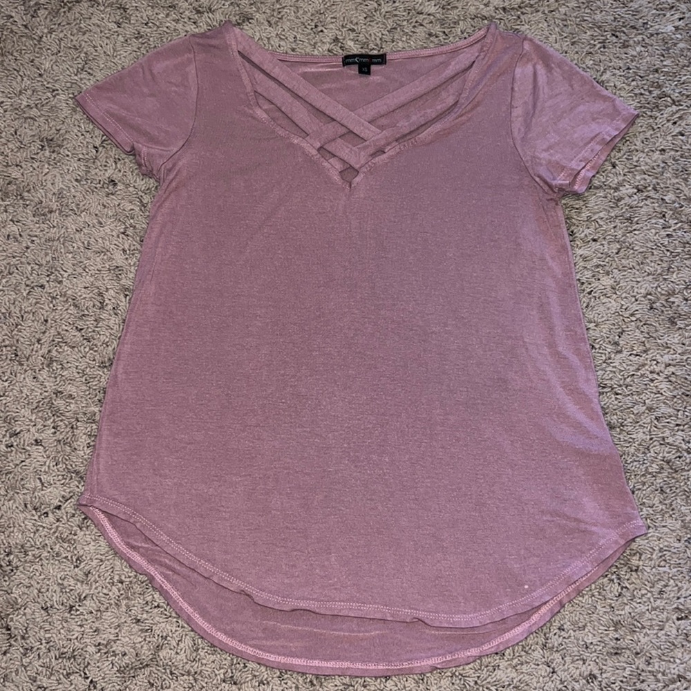 MmMmMm Mauve Pink V-Neck T-Shirt w/ Criss Cross Neckline Size XS